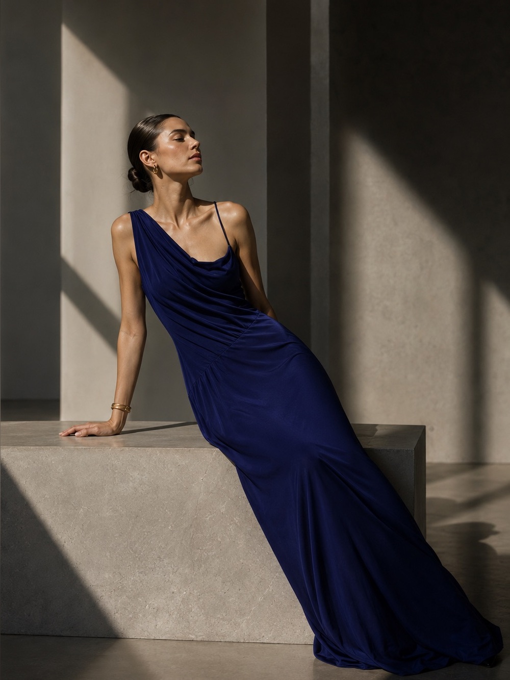 Last Tango One-Shoulder Dress in Deep Blue
